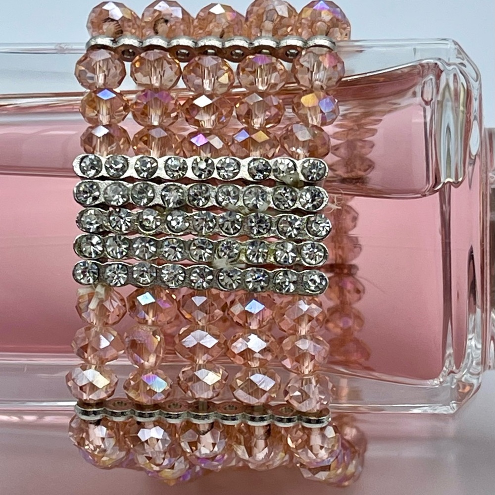 NWT GLAM ROSÉ ELEGANT CRYSTAL 5-STRAND STRETCH BRACELET & SILVER SHIMMER ACCENTS
